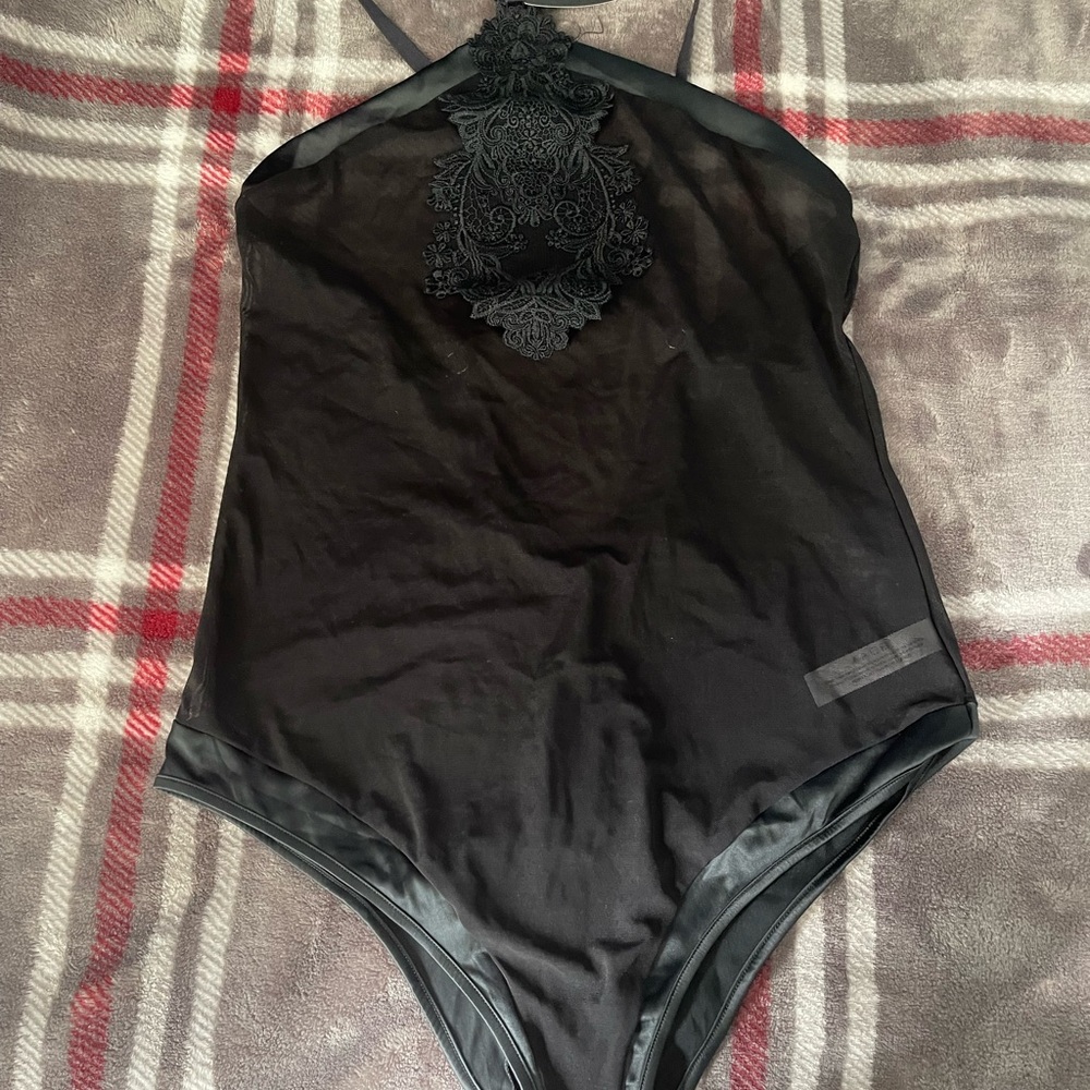Adore Me Black Lace Halter Bodysuit